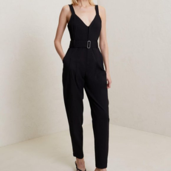 A.L.C. CARMEN LINEN BLEND BELTED BLACK JUMPSUIT sz 2 - Picture 5 of 5